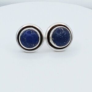 Vintage NAVAJO 925 Sterling Silver Lapis Lazuli ML Perry Stud Earrings